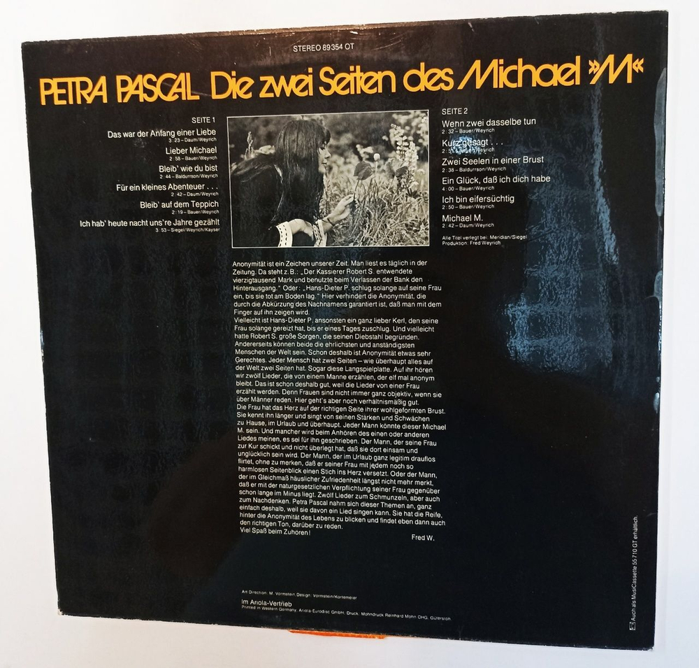 Винтажная виниловая пластинка LP Petra Pascal Die Zwei Seiten Des Michael M. (Germany 1975)