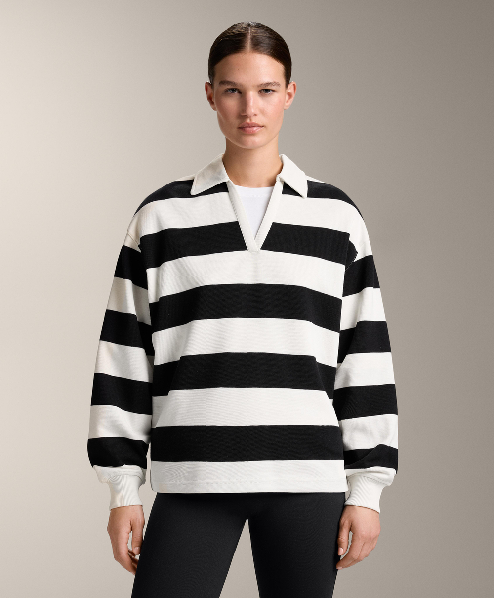 Oysho Поло в полоску из пике с хлопком, черный