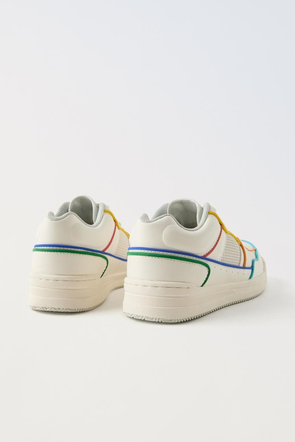 ZARA МИНИМАЛИСТИЧНЫЕ КРОССОВКИ СО ШНУРОВКОЙ И ЦВЕТНЫМИ КРОМКАМИ, БЕЛЫЙ