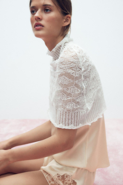 ZARA НАКИДКА С АЖУРНЫМ УЗОРОМ, БЕЛЫЙ