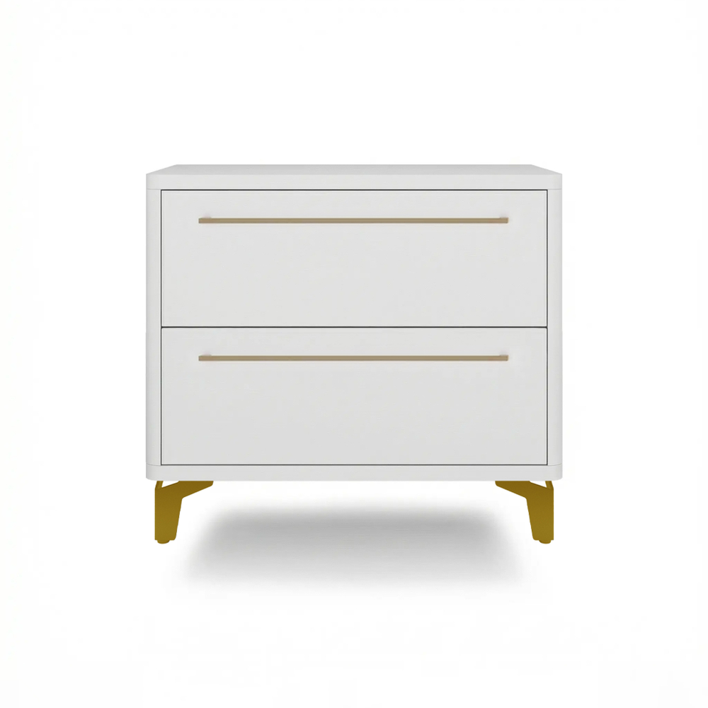 Тумба прикроватная на ножках с ящиками ROYAL 5203 эко (Белый-Золото-р.золото)