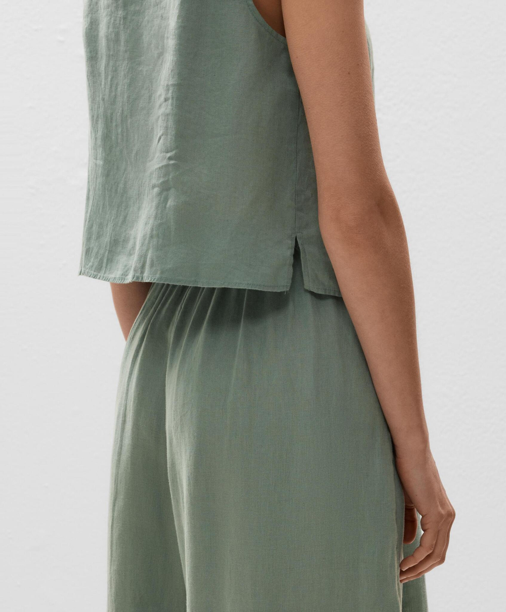 Oysho Топ с завязками из 100% льна, аквамариновый