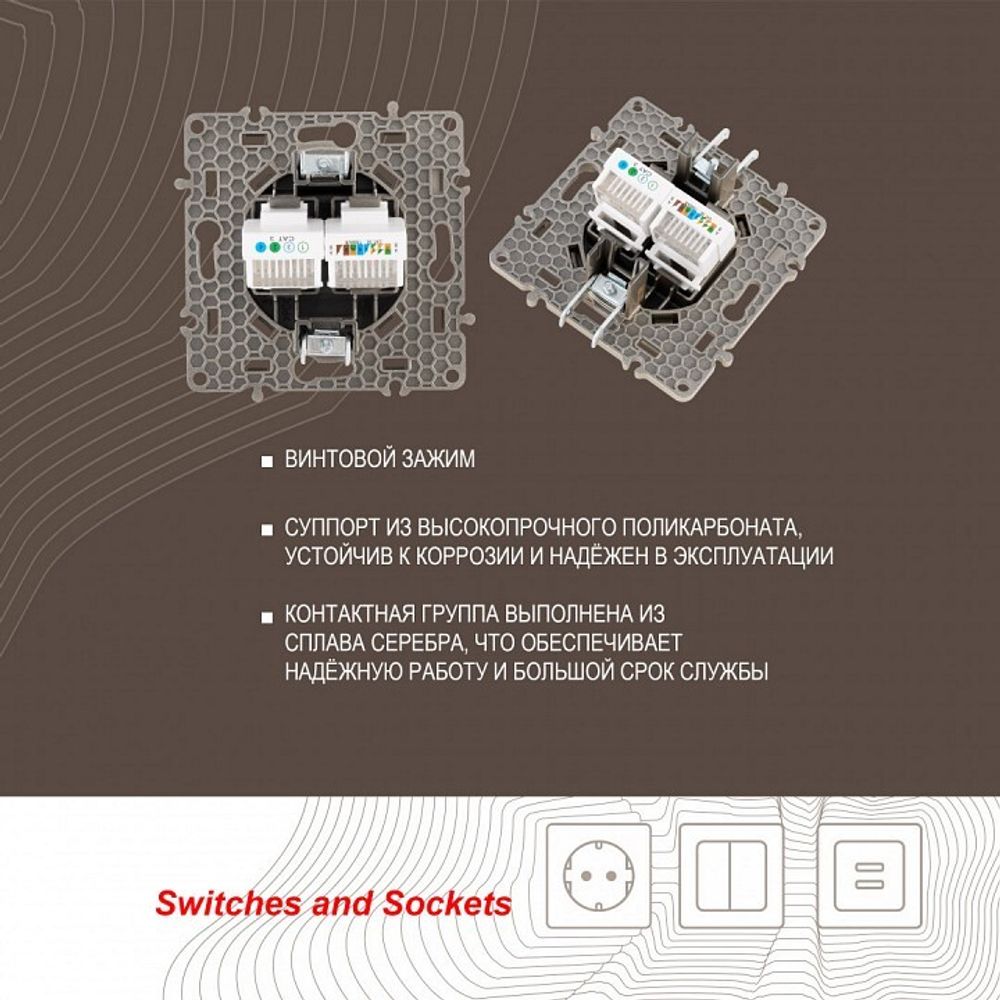Розетка двойная RJ-11 и Ethernet RJ-45, без рамки Arte Milano am-217 217.44-1.shampan