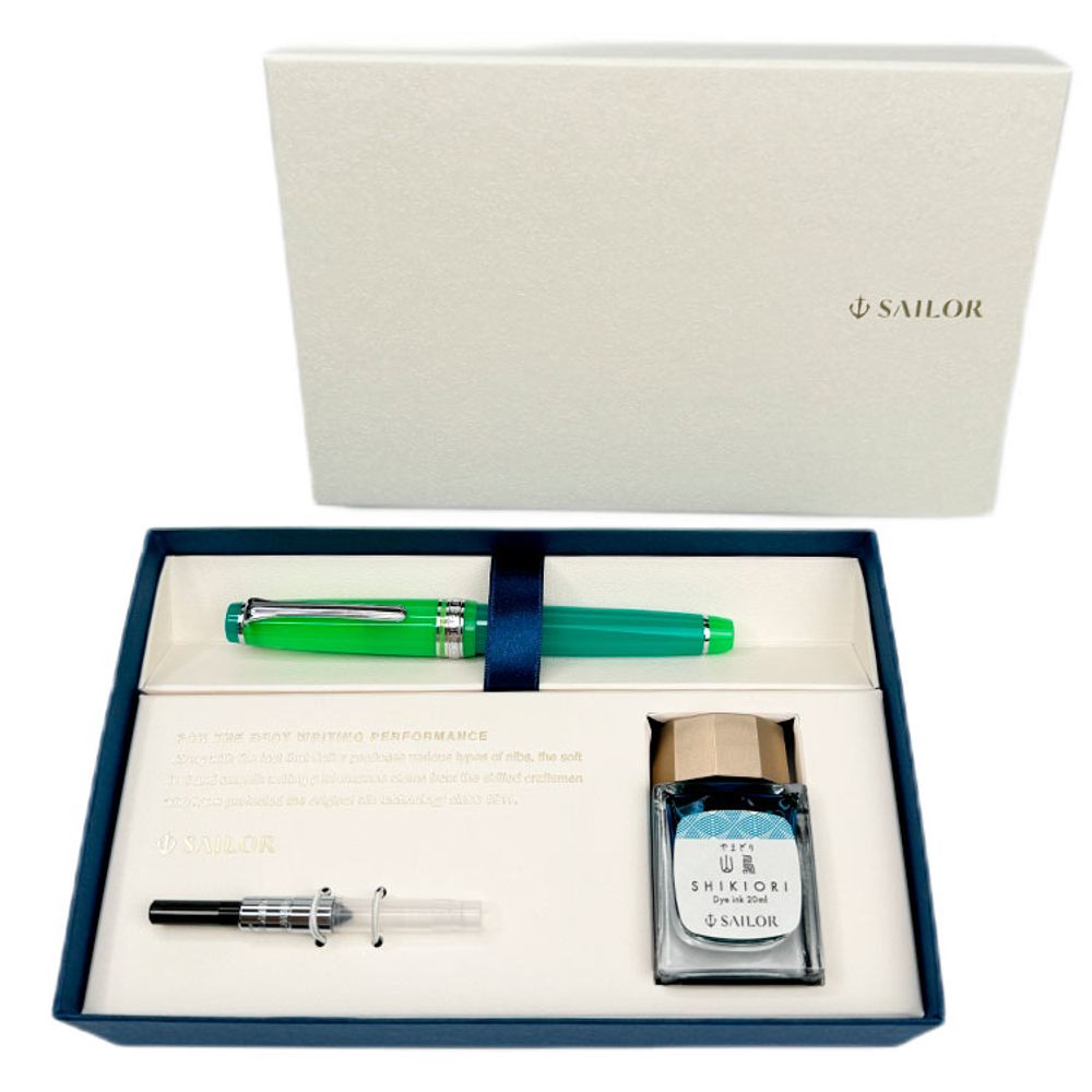 Набор с перьевой ручкой Sailor Pro Gear Aurora Borealis RT с золотым пером 14K M и чернилами Shikiori Yamadori 20 мл (11-8628-444) 8