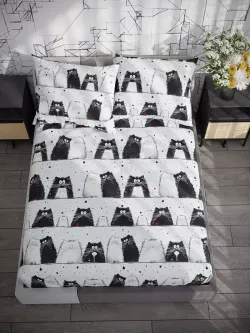 Постельное белье "Tomcat" 1,5-сп наволочка 50х70 1шт Простынь на резинке 90х200 см Пододеяльник 145х215 см Сказка сатин