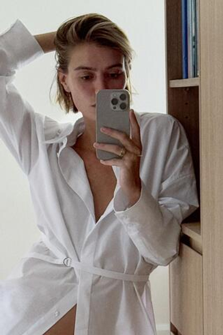 ZARA РУБАШКА ИЗ ПОПЛИНА С ПОЯСОМ, БЕЛЫЙ