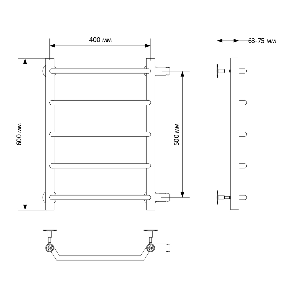 Полотенцесушитель MIXLINE MIRA  60х40х50 (1'' НР, 5 перекладин, боковое подкл) водяной