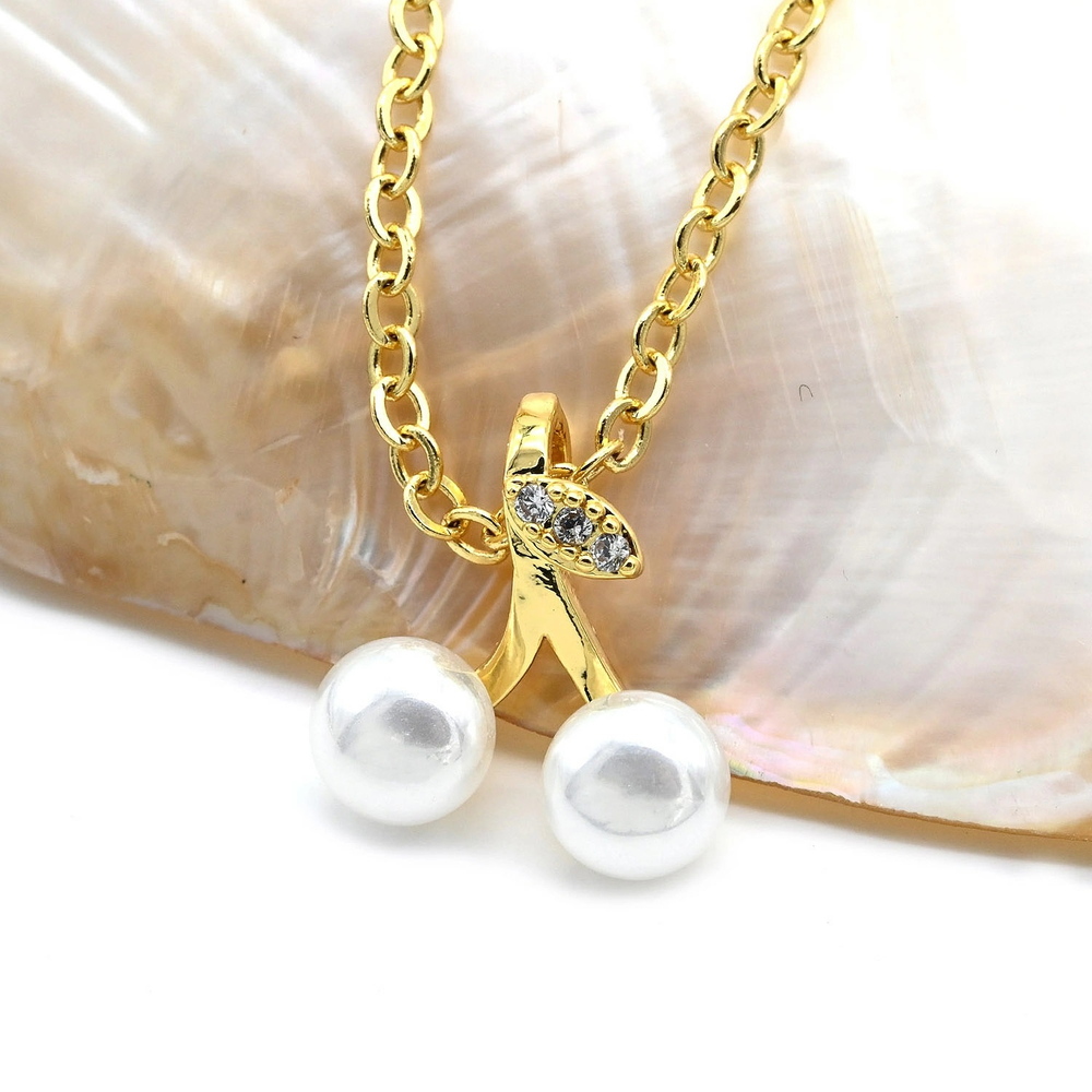 22601-з Подвеска "Вишенки" с Майоркой и фианитами 14*13мм, позолота