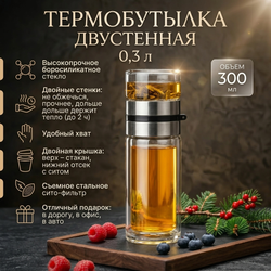 Термобутылка стеклянная с двойными стенками 0,5 л