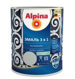 ЭМАЛЬ ПО РЖАВЧИНЕ ALPINA 3 В 1 ШЕЛК-МАТ RAL7040, 0,75Л / 0,91КГ