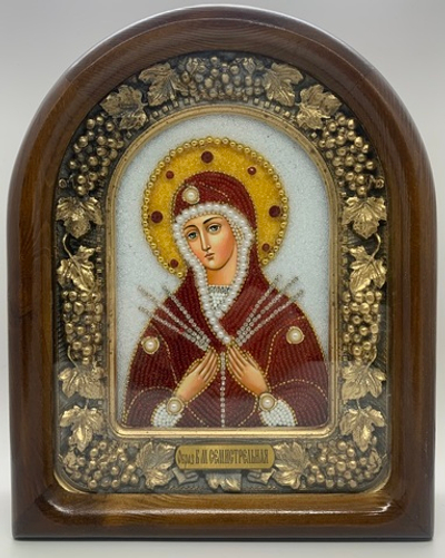 Дивеевские иконы с рукописным ликом из бисера Образ БМ Семистрельная