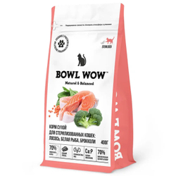 Сухой корм Bowl Wow для стерилизованных кошек, с лососем, белой рыбой и брокколи - 0,4 кг