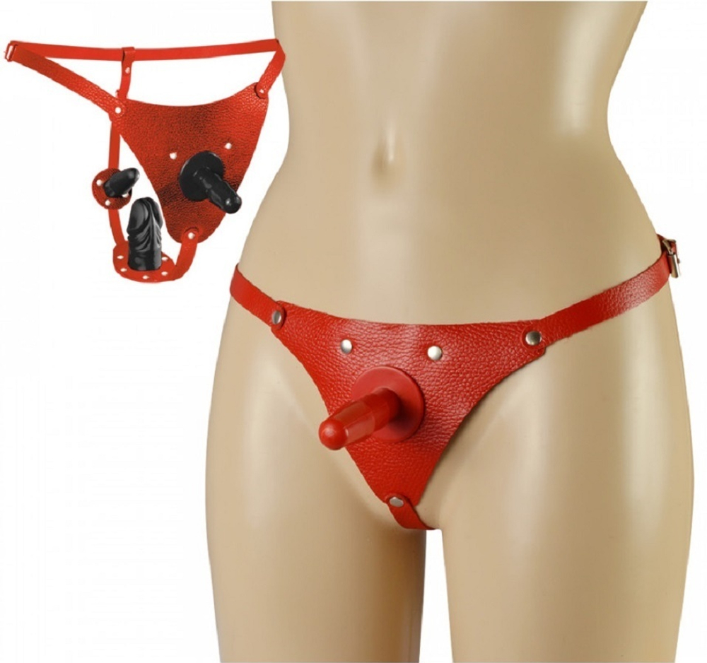 Трусики Sitabella для страпона 3 плага красные кожа