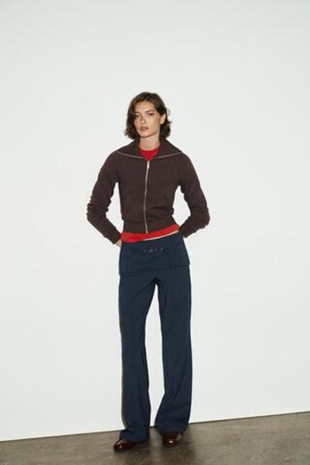 ZARA БРЮКИ В КЛЕТКУ С РЕМНЕМ, ИНДИГО