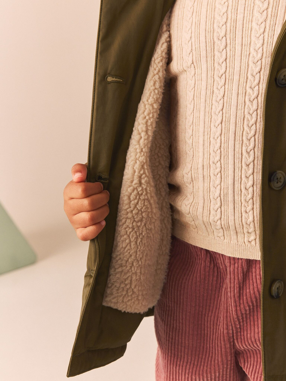 Куртка с флисовой подкладкой и капюшоном для девочки Next Q81-871, Хаки