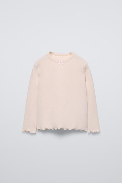 ZARA ФУТБОЛКА POINTELLE С БАНТОМ, ЭКРЮ