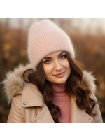 шапка вязаная бини ангора теплая демисезонная с отворотом