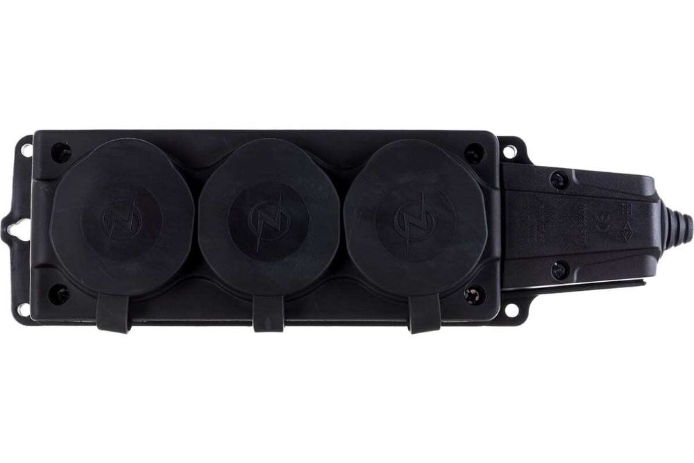 Колодка каучук с крышкой  3 гн с/з черная IP65 16 А