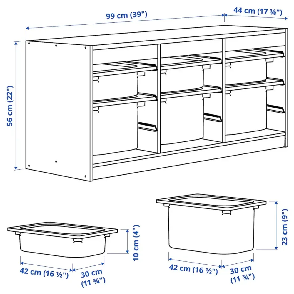 Стеллаж - IKEA TROFAST, 99х44х56 см, белый/темно-серый/серо-зеленый, ТРУФАСТ ИКЕА