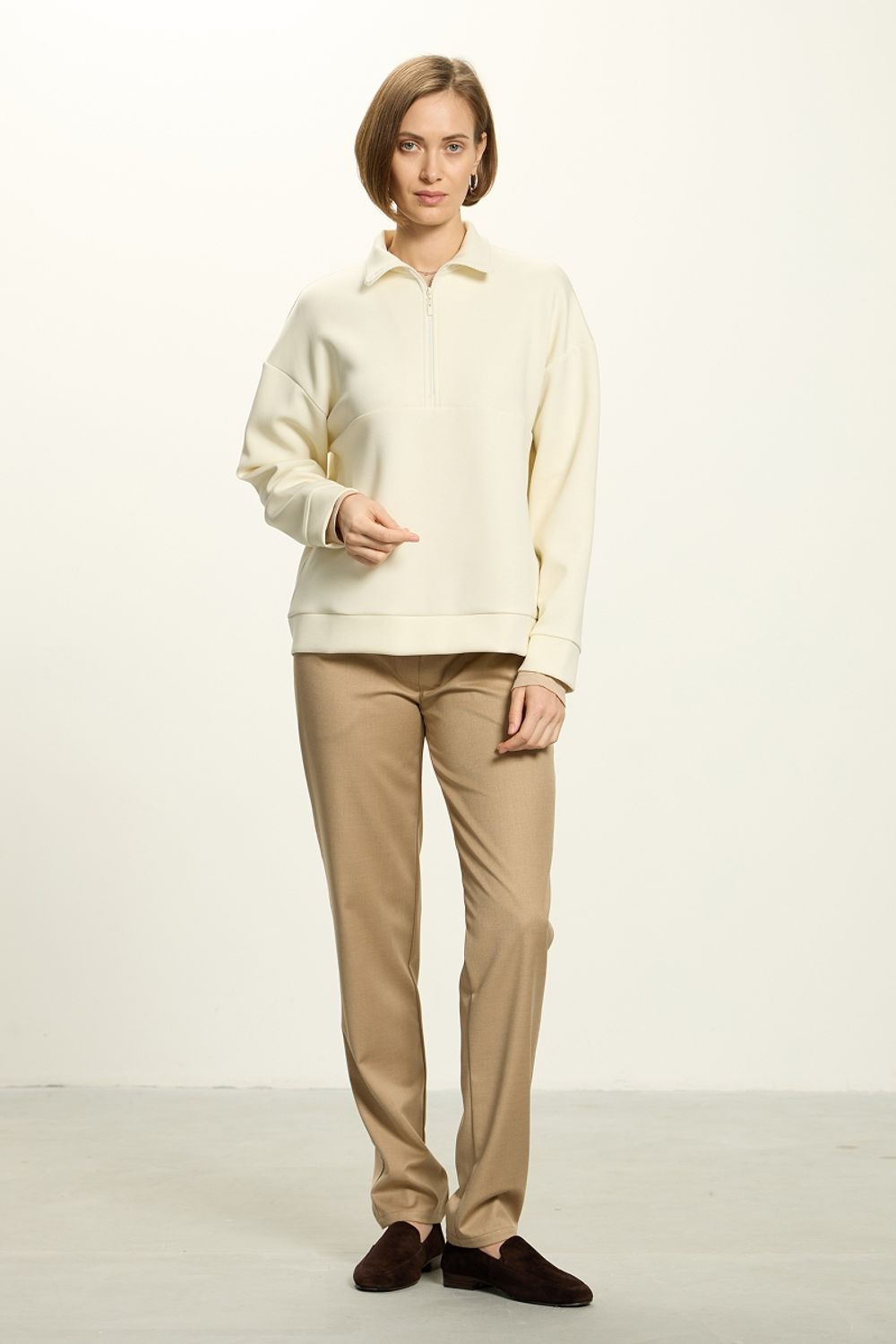 Брюки Чинос на резинке бежевые смесовая шерсть