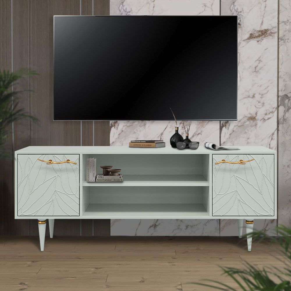 Тумба под ТВ Арт Колор leaves 155см Классик Голд Серый дым