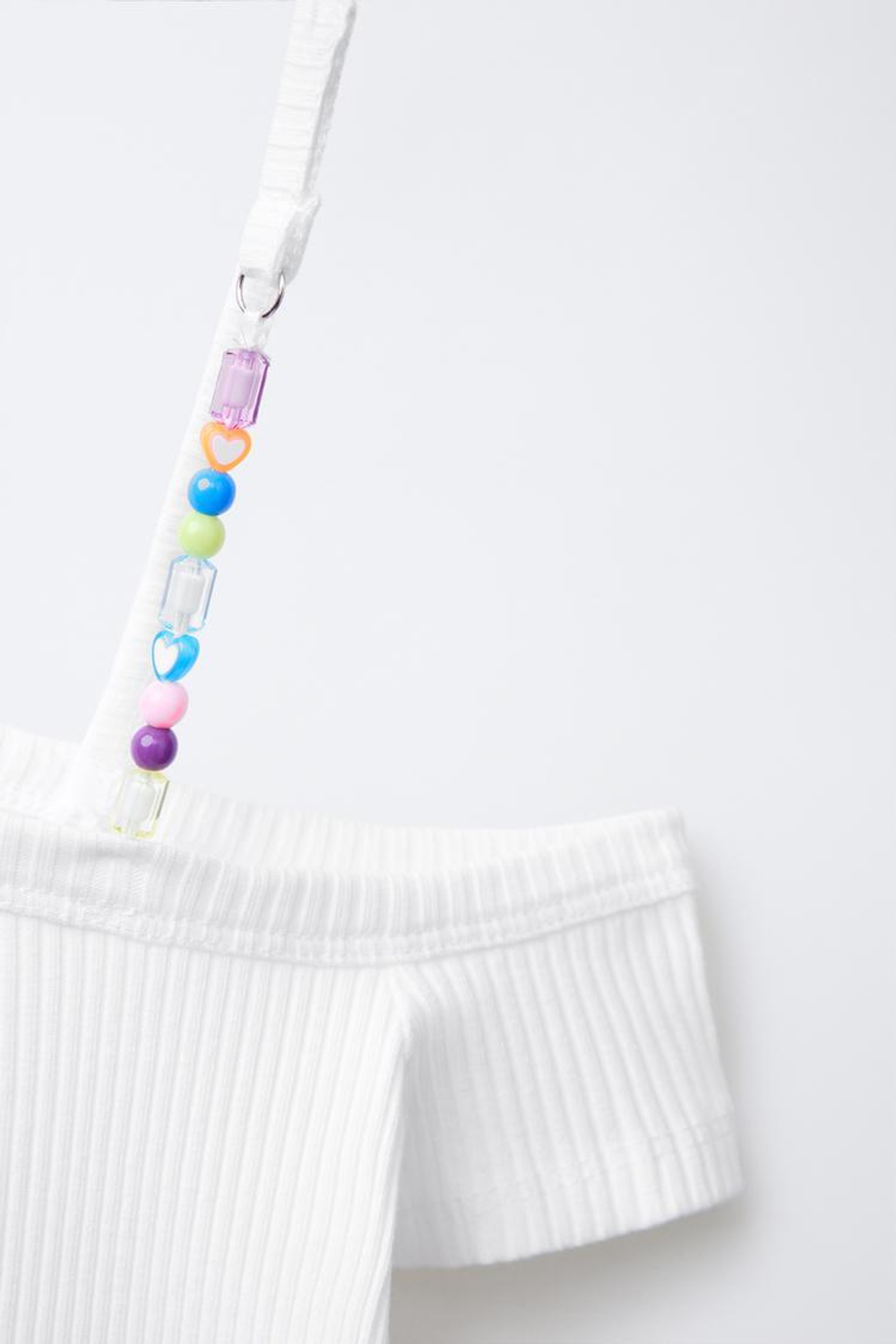 ZARA АСИММЕТРИЧНЫЙ ТОП В РУБЧИК С БУСИНАМИ, БЕЛЫЙ