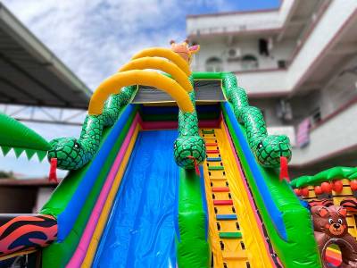 Коммерческий надувной батут «Зоопарк» с крышей, 15*7*9 м.