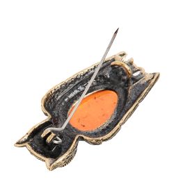 AM- 954 Брошь «Филин Мудрый» (латунь, янтарь)