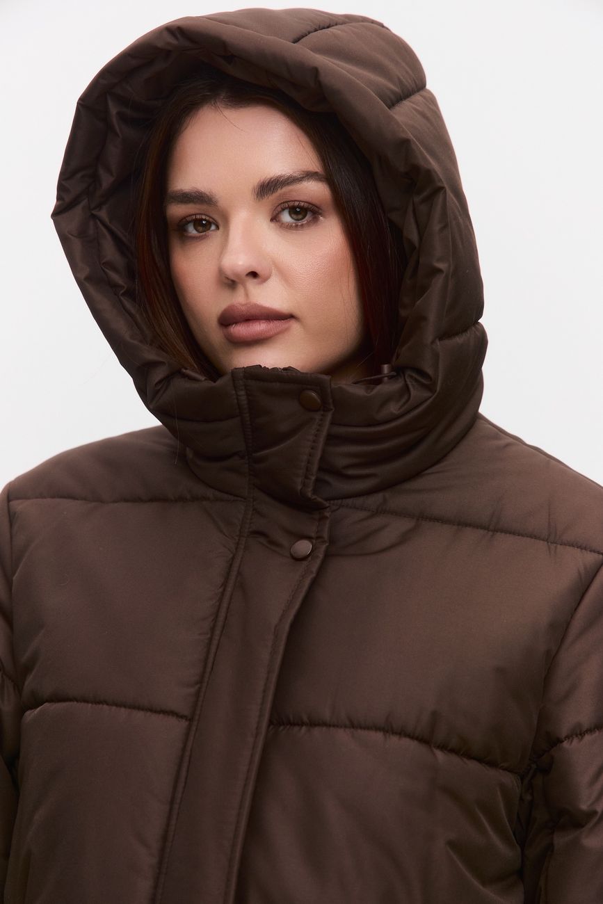 Пуховик длинный стеганый, шоколад