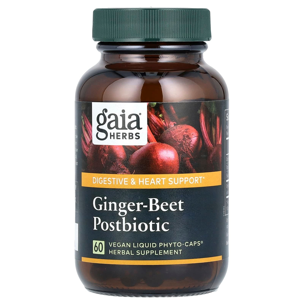 Gaia Herbs, постбиотик из свеклы с имбирем, 60 веганских капсул с фитокапсулами