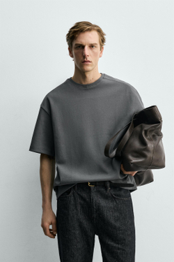 ZARA ТОЛСТОВКА RELAXED FIT ИЗ ИНТЕРЛОКА, СЕРО-СИНИЙ