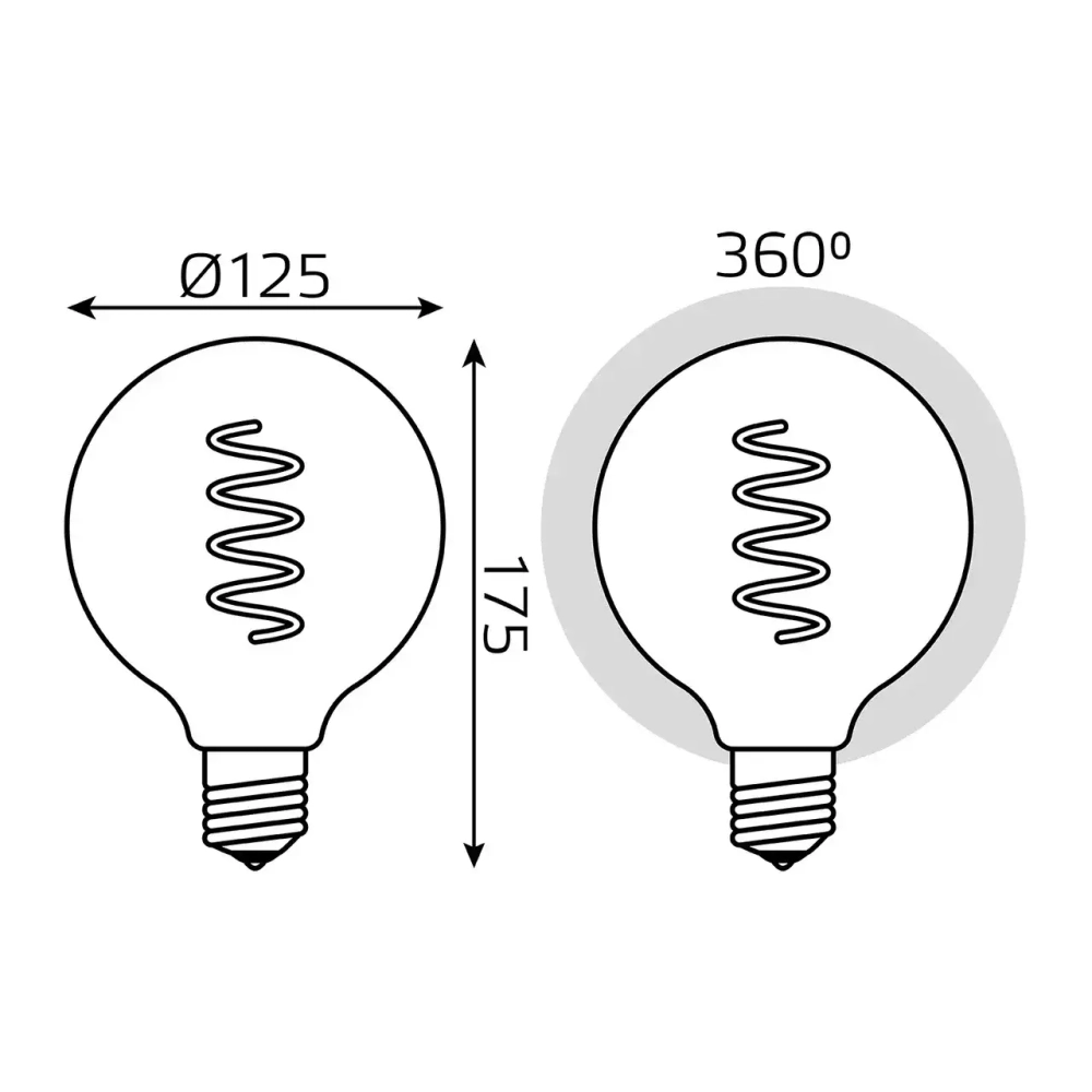 Лампа Gauss LED Filament G125 Flexible 6W E27 360 lm 2400K Golden 158802008