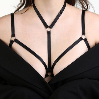 Черная эластичная портупея на грудь (Размер: S-M-L) (Цвет: черный)