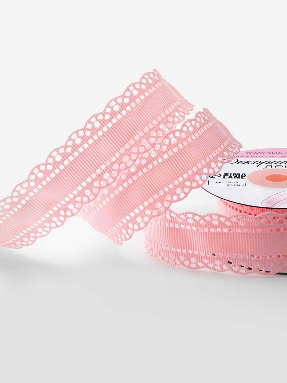 Лента декоративная, репсовая, с ажурным краем, 25 мм, розовая, 9887512