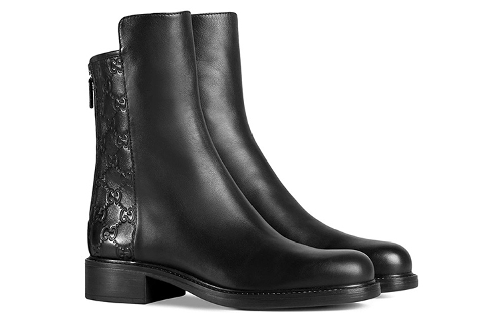 GUCCI Leather Fashion Ankle Boots Slip on Flat Women"s Black