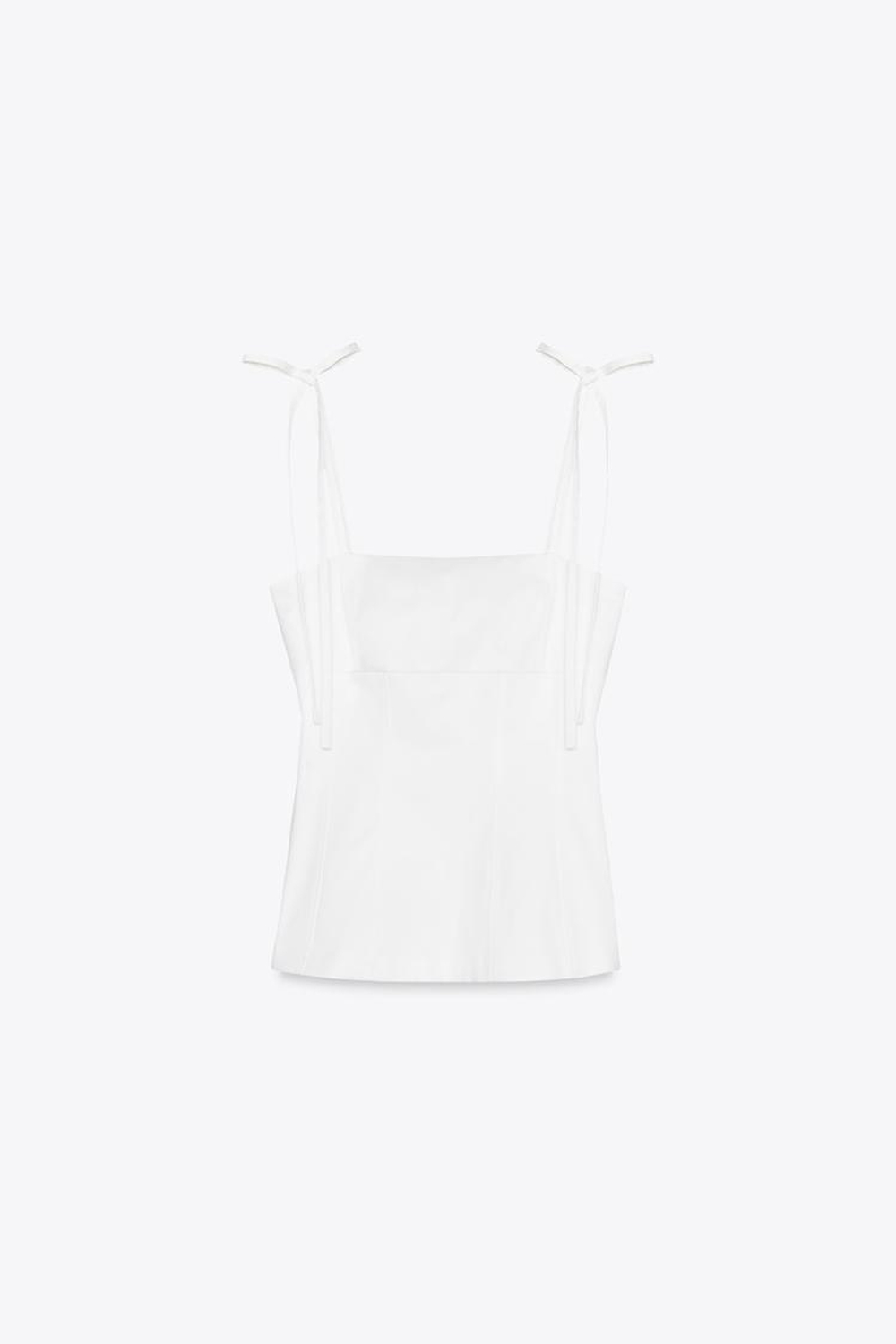 ZARA ТОП ОБЛЕГАЮЩЕГО КРОЯ С ЗАВЯЗКАМИ, БЕЛЫЙ