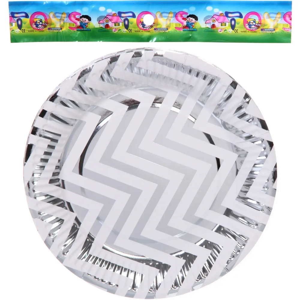 Тарелка бумажная 18 см в наборе 10 шт «Зигзаг», серебро