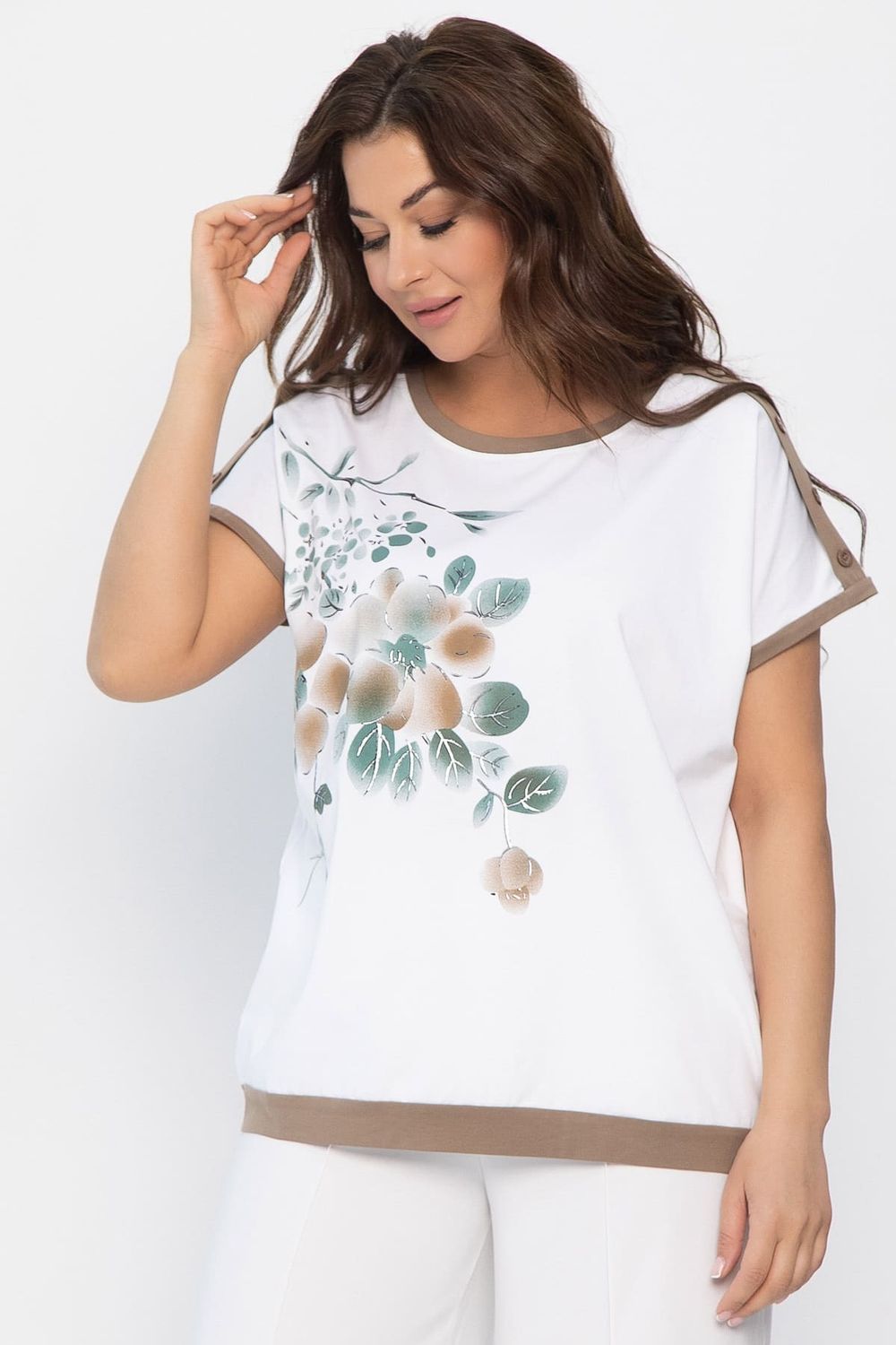 Блуза Далия (бело-коричневая) Б13803-20М LT Collection