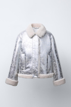 ZARA КУРТКА-ДУБЛЕНКА МЕТАЛЛИК, СЕРЕБРИСТЫЙ