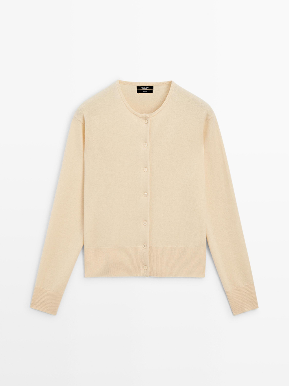 Massimo Dutti Кардиган из шерстяного трикотажа с круглым вырезом, ванильный