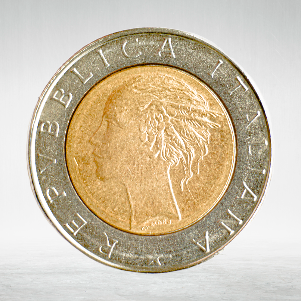 Italy 500 Lire 1985 R "Bimetallic – Head of Italy and Ship", AU
