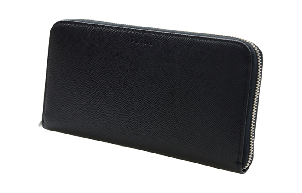 PRADA Saffiano Long Cow Leather Wallet Men"s Black