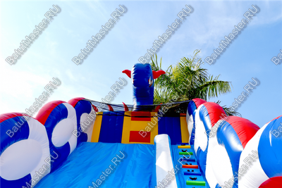 Коммерческий надувной батут-горка "Дракон" 10*5*8 м,без шипов сине-белый