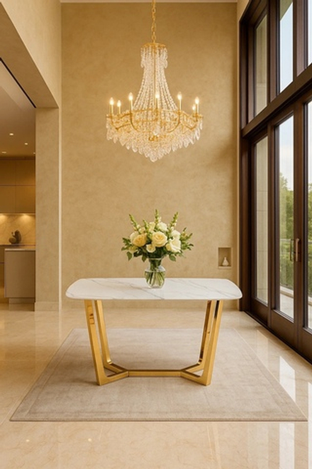 Стол обеденный Ist Casa Ланс, 160х90х75 см, белый мрамор Статуарио, глянцевое золото