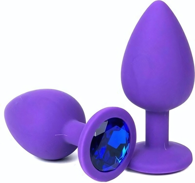 Анальная втулка фиолетовая с кристаллом Medium синий 8 см