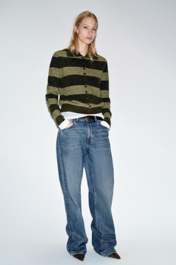 ZARА КАРДИГАН В ПОЛОСКУ, ЗЕЛЕНЫЙ