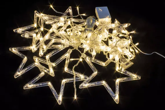 Светодиодная бахрома Звезды 2.5*0.95 м., 220V, 138 теплых белых LED ламп, прозрачный провод, контроллер, Winner (ww.02.5Т.138.S+)