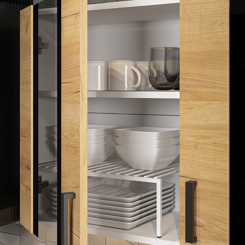 Кухонный гарнитур "Абрау" (1,0 м) белый/дуб золотой/черный