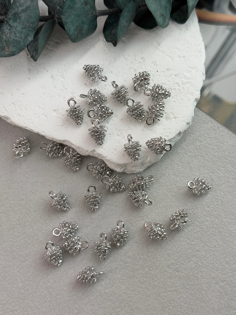 Подвеска «Шишка», родий, 12*8 мм, 2 штуки