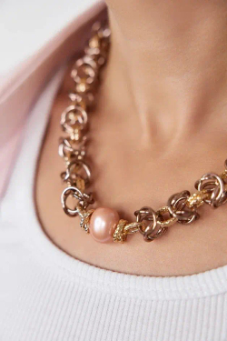 HMG 1131 peach Колье Византия с жемчужиной 1,9 см арт.2100